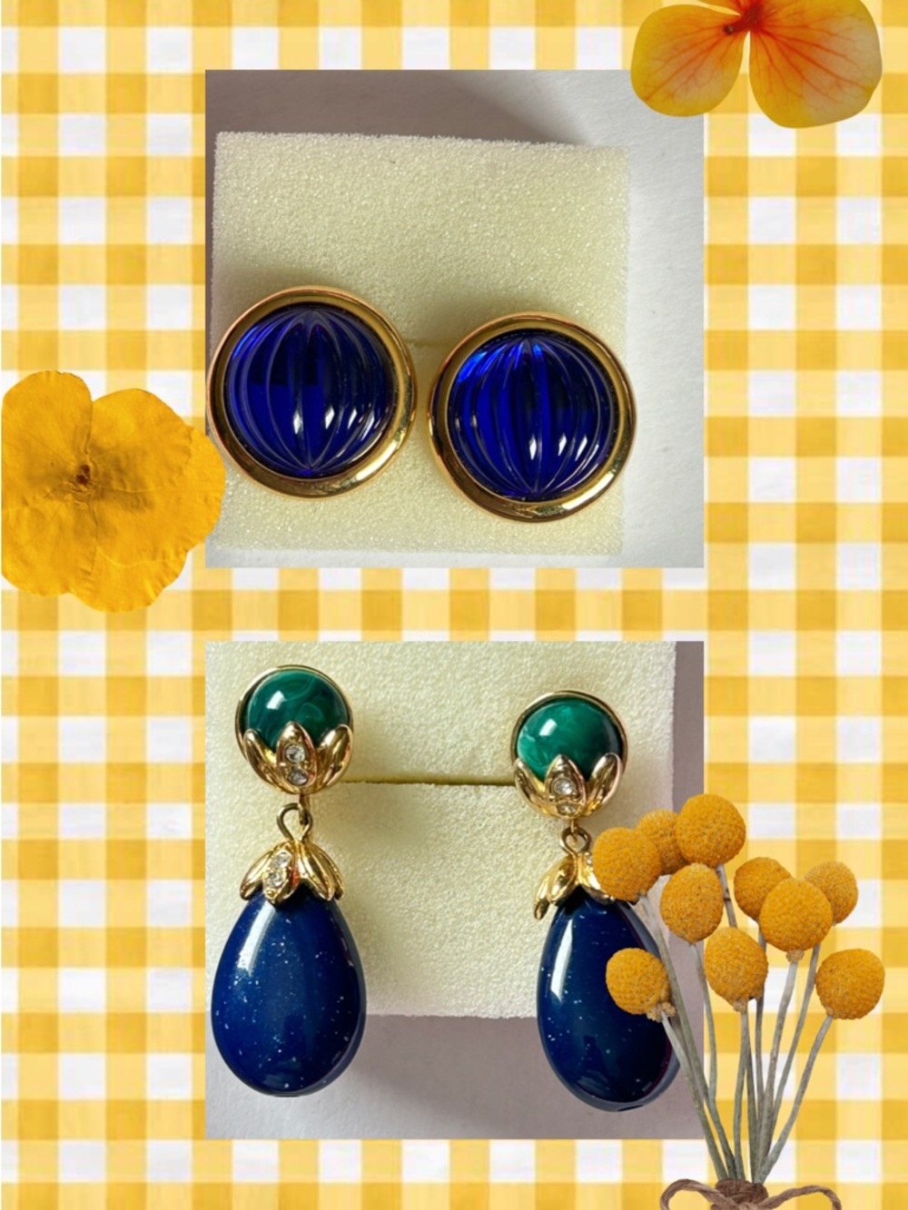 Perfect for summer! Gold-Tone Earrings in Deep Blue and Green Accents